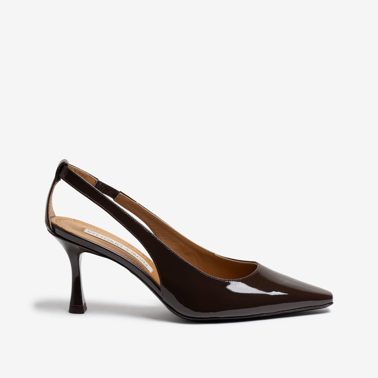 Dark brown women s patent leather sling back decollete